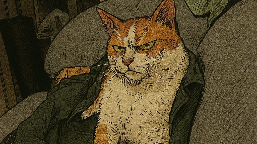 AI生成的橘貓坐在櫻花樹下，動漫風格